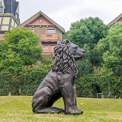 Lion Statue Majestic Sitting Lion Sculpture Guardian Lion for Outdoor Garden Patio Yard and Lawn Decor in Antique Bronze 23'' High