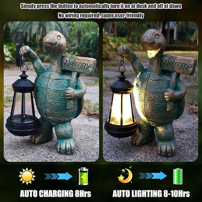 Turtle Garden Statue Outdoor Décor with Solar Lights Lantern,Turtle Solar Light Figurines Outside Decorations for Yard，Lawn,Patio, Balcony, Unique Housewarming Gifts