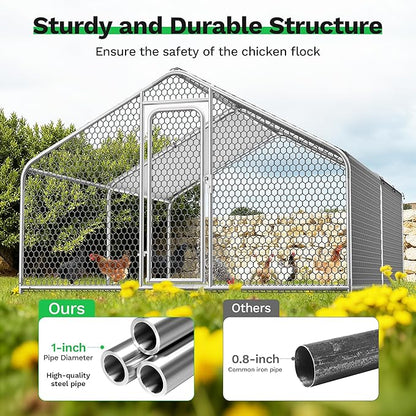 Large Metal Chicken Coop,13.1'L x 9.8'W x 6.6'H Chicken Run,Walk in Chicken Pen with Cover for Yard,Large Poultry Cage for Duck Rabbit