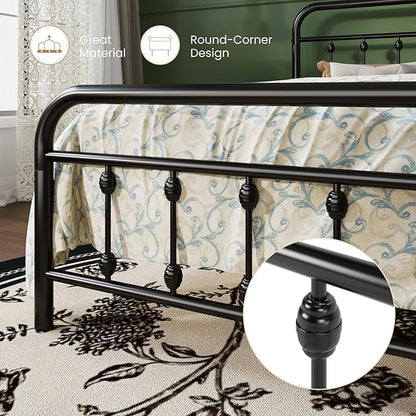 SHA CERLIN Full Size Metal Platform Bed Frame with Victorian Style Iron-Art Headboard and Footboard, Easy Assembly, Under Bed Storage, No Box Spring Required, Black