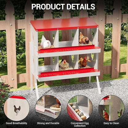 Heavy-Duty 6-Compartment Chicken Nesting Boxes with Roll Away Feature - Easy Clean Pull-Out Trays, Built-in Perch | Wall Mount/Free Standing Hen Laying Nests - Premium Poultry Egg Collection Solution