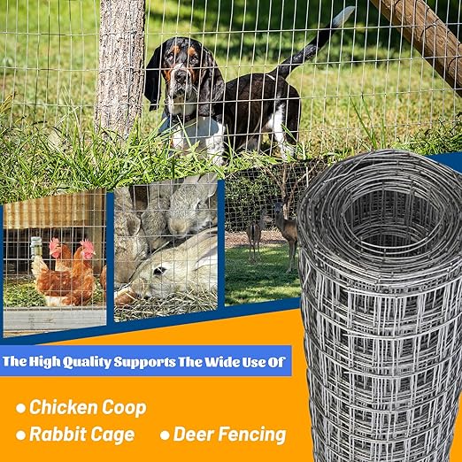 15GA 6'*50' Welded Wire Mesh, Metal Fencing Wire Mesh 2'' X 4'', for Dog Boundary Fence Roll Outdoor Animal Barrier Fence and Garden Plant Vegetable Protection
