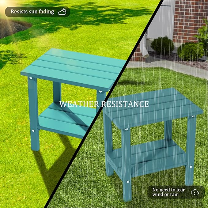 OTSUN Outdoor Side Table, Weather Resistant HDPE Outdoor Table, 2-Tier Small Patio Tables for Outside or Indoor (Aruba Blue)