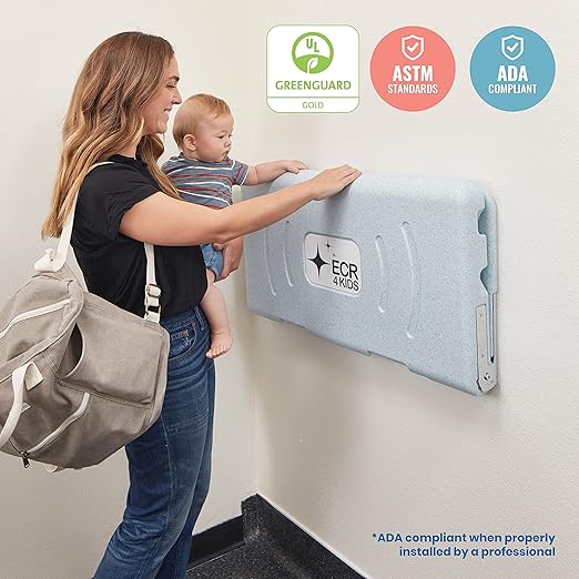ECR4Kids Horizontal Wall-Mounted Changing Station, Baby Changer, Blue/Grey Speckled