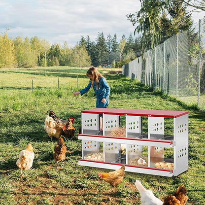 Chickens Nesting Boxes for Laying Eggs,8 Compartment Metal Chickens Laying Boxes with Roll Out Egg Collection & Basket & Vented Holes,Heavy Duty Egg Nest Box Chicken for Hens Chicken Coop Box
