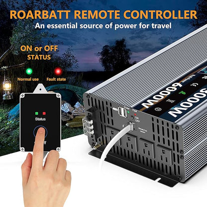 3000W Pure Sine Wave Power 12V Inverter DC to AC 110V 120V Peak Power 6000W with Remote Control 4 AC Outlets,Dual USB Port,LED Display AC Terminal Blocks for Power Inverter Truck RV Car Solar System