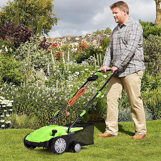 Goplus 2-in-1 Lawn Dethatcher and Scarifier, 3 Level Depth Adjustable Weeder w/ 11 Gallon Collection Bag & 2 Removable Blades, 13-Inch 12 Amp Corded Electric Scarifier for Garden & Yard