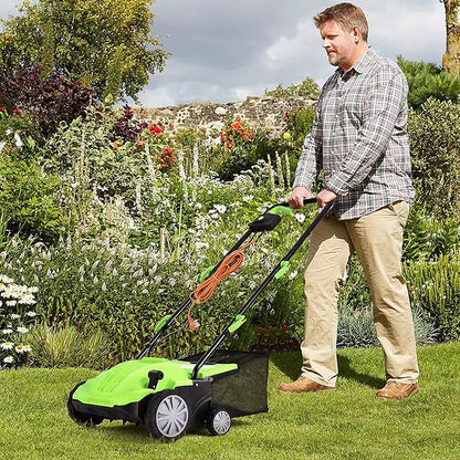 Goplus 2-in-1 Lawn Dethatcher and Scarifier, 3 Level Depth Adjustable Weeder w/ 11 Gallon Collection Bag & 2 Removable Blades, 13-Inch 12 Amp Corded Electric Scarifier for Garden & Yard