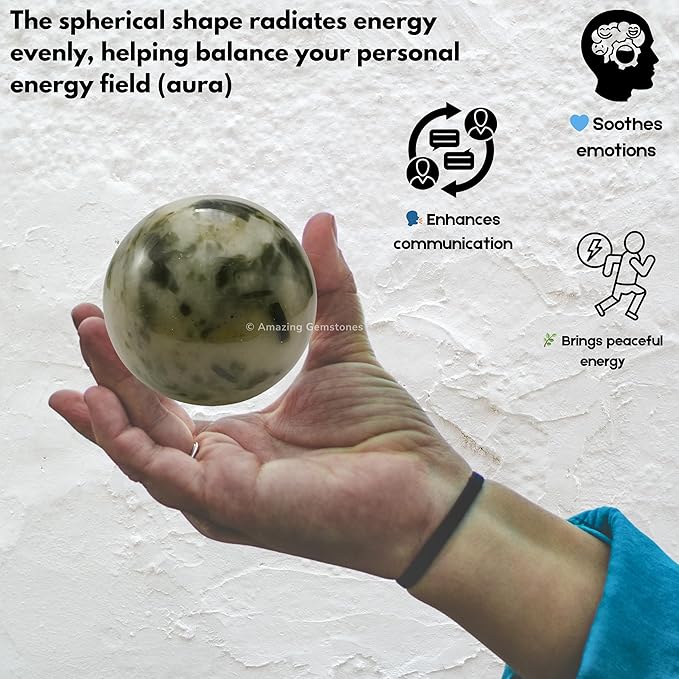 Amazing Gemstone Green Tourmaline in Quartz Crystal Ball with Stand - 2 Inches Crystal Sphere Meditation Balls for Witchcraft and Decorative Balls