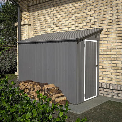 4×8 FT Lean to Metal Shed,Outdoor Heavy-Duty Storage Shed with Floor Base,All Weather Waterproof Garden Tool House W/Lockable Door&2 Air Vents,Reversible Door Design,for Backyard,Patio,Lawn,Gray