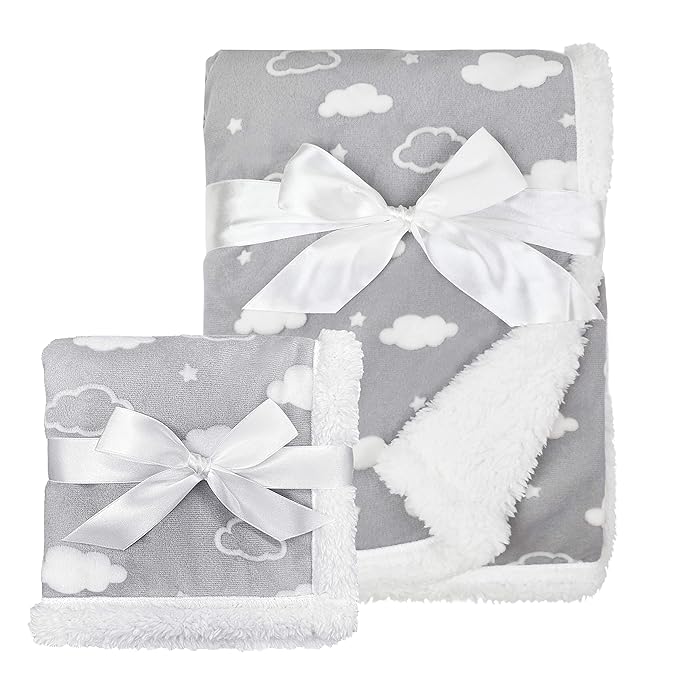 American Baby Company Heavenly Soft Chenille Sherpa Blanket Set, 3D Gray Cloud, for Boys & Girls