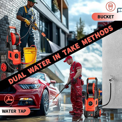 Pressure Washer, Max 2.4 GPM with Foam Cannon & 4 Nozzle Tips, Power Washer for Cars, Fences, Driveways, Home, Patios - Powerful Power Washers Electric Powered