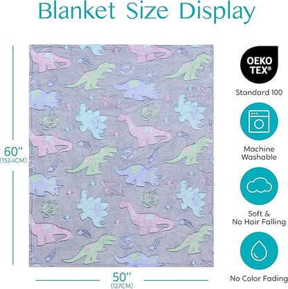 Joiedomi Glow in The Dark Blanket Dinosaur Toys for Kids 3-5 Dinosaur Gifts Toys for Age 2 3 4 5 6 7 8 9 10 11 12 Year Old, Soft Cozy Flannel Kids Throw Blanket, Birthday 50"×60"