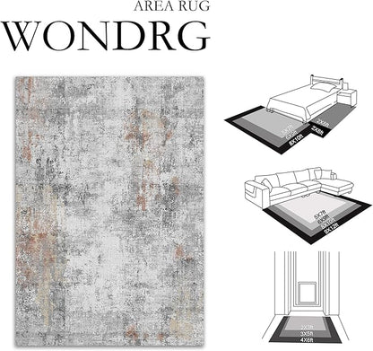 9x12 Washable Area Rug Grey Rust Modern Neutral Abstract Living Room Bedroom Indoor Floor Carpet Low Pile Soft Non-Slip Lightweight Vacuumable Large Throw Rug for Kitchen Dining Room