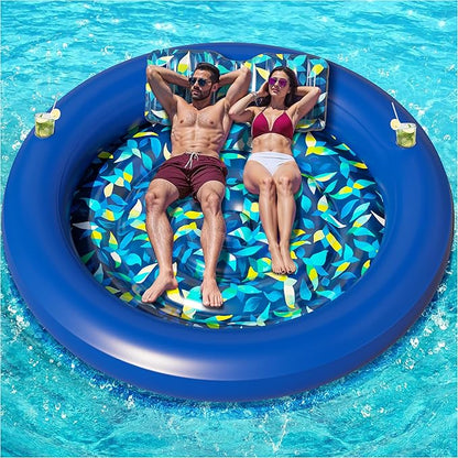 JAMBO Huge Round 76 x 76 Tanning Pool Lounger, Pool Float, Inflatable Sun Tanning Pool Float, Tanning Chair, Pool Floats Adult, Water Lounge Raft Pool Lounger Adults, Tanning Raft Sunchill Tanning Bed