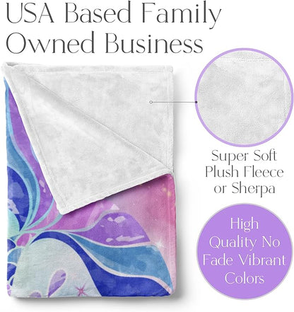Personalized Mermaid Fleece Blanket - Ships Next Day, Made in USA - Custom, Soft, & Plush, Couch Bed Throw for Kids, Girls Bedroom Décor, Pink & Purple (Sherpa – 60x80)