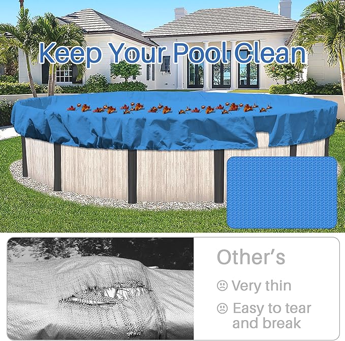 ECOOPTS Round Pool Cover for Above Ground Pools, Swimming Pool Cover Protector Winter Safety Cover (8 ft, Blue)