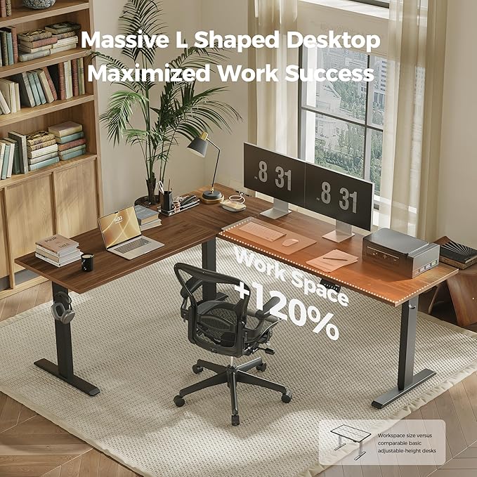 Agilestic 75 Inch L Shaped Standing Desk Adjustable Height, Corner Standing Desk, Sit Stand Up Computer Table, Splice Board, Rustic Brown
