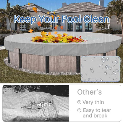 ECOOPTS 13 ft Waterproof Round Polyester Pool Cover for Above Ground Pools, Swimming Pool Cover Protector Winter Safety Cover (Light Grey)