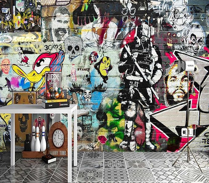 XMPMBM-Graffiti Art backsplash Large Decorative Wallpaper Bedroom Bathroom Nursery Room Wall Mural- W 154" X H 105" L- W 154" X H 105"（112 Square Foot）