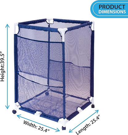 Essentially Yours Rolling Pool Storage Organizer Bin, Medium, (25.4" W x 25.4" L x 40" H), Blue / White Style 417227
