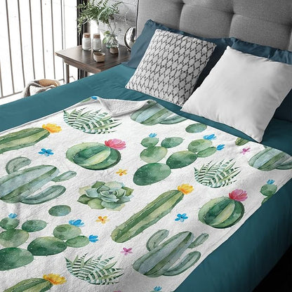 Thuswarm Cactus Flower Succulent Flannel Blanket for Autumn Winter Gifts Warm Cozy Soft Funny Print Throw for Bed Couch Sofa 60”×50” Medium for Teen