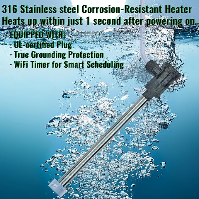 1800W Immersion Water Heater for Hot Tub & pool – Portable Fully Submersible Electric Heater with Temp Control & Wifi Timer for Inflatable Pool, Above Ground Pool, Spa, Bathtub & bucket