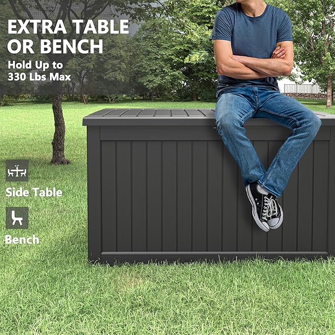 230 Gallon Outdoor Storage Box, Deck Box Resin Waterproof and UV Resistant Lightweight Deck Box for Garden Tools, Pool Supplies Organization