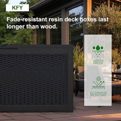 DRATO 100 Gallon Large Deck Box, Outdoor Storage Box for Patio Furniture, Patio Cushions, Gardening Tools, Pool Supplies,660lbs Weight Capacity,Waterproof Resin Storage Boxes