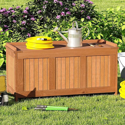 RELAX4LIFE Wood Deck Box, 58 Gallon Backyard Storage Bin Container for Patio Furniture Cushions, Pillows, Garden Tools, Pool Accessories, Wooden Porch Bench, Indoor Outdoor Storage Box (58 Gal)