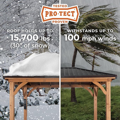 Backyard Discovery Barrington 24' x 12' Cedar Wood Outdoor Gazebo Pavilion with Hardtop Galvanized Steel Hip Roof, Snow Support, Wind Resistance, PowerPort, Shade for Garden, Patio, Deck, Entertaining