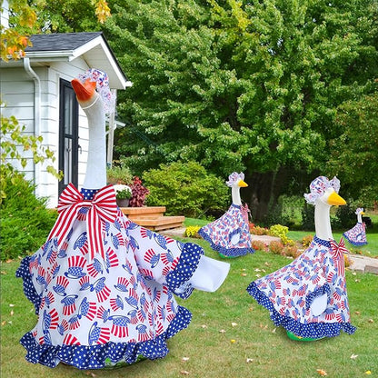 4th of July Goose Outfit Independence Day Clothes for Porch Goose 23" Cement Statue - Outdoor Patio Yard Lawn Decoration