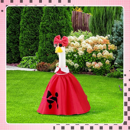 Outus Halloween Poodle Goose Outfits Funny 50s Poodle Skirt for Porch Goose Hot Pink 23 Inch Holiday Geese Cloth for Halloween Vintage 1950s Party Yard Garden Outdoor Decor