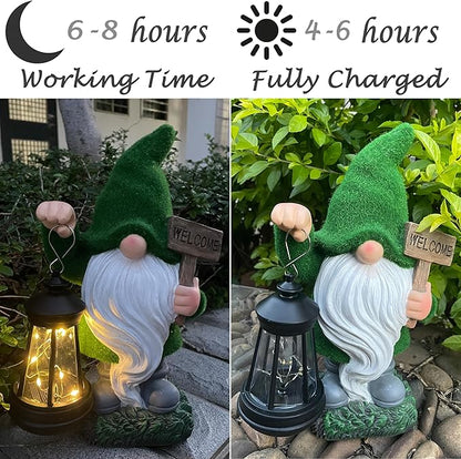 Solar Garden Statue Lights Gnome Figurine with Solar Light Outdoor Patio Lawn Yard Garden Decor for Women Mother's Day Housewarming Gifts