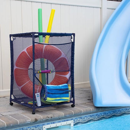 Essentially Yours Rolling Pool Storage Organizer Bin, Medium, (25.4" W x 25.4" L x 40" H), Blue Style 417227