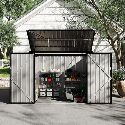 2 Trash Cans Metal Outdoor Storage, 3x6 FT Garbage Bin Storage Shed with Chain Lid, Garbage Can Metal Sheds for Garden, Backyard, Lawn and Patio