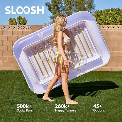 SLOOSH Inflatable Tanning Pool Lounger Float, 70" x 46" Pool Floats Adult with Pillow, 4 in 1 Suntan Tub Raft Floatie,Sunbathing Bed Lounge for Water Blow Up Kids Ball Pit Party Gifts, L-Golden White