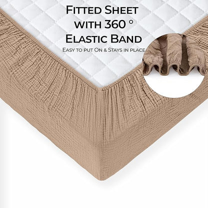 Dreamology Muslin Mini Crib Sheets, 100% Cotton Crib Sheets, 2 Pack, Soft, Crib Sheets Girls, Boys, Pack n Play Sheets, Crib Sheet, Pack and Play Sheets Fitted, 24x38 Mini Crib Sheets | Brown and Ecru