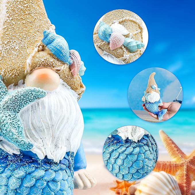 Leekung Mermaid Garden gnome Statue Outdoor Decor,Mermaid gnome Figurine for Outside Indoor Patio Lawn Yard Porch Shelf Bookshelf Edge Table windowsill Decoration,Beach Ocean Sculpture