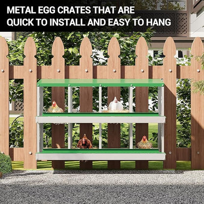 8 Hole Chicken Nesting Box, Galvanized Steel Nesting Boxes with Vented Design, Laying Nesting Boxes for Hens, Wall Mount, Green