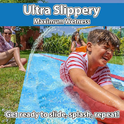 JAMBO 40FT Mega Slip Splash and Slide with 2 Bodyboards | Water Slide Waterslide Backyard Outdoor Water Toys for Kids with Sprinklers | Outdoor Splash Mat Splash Pad, Double Lane Summer Toy