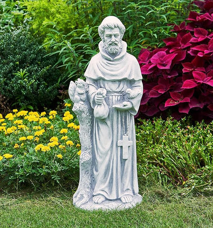 TOETOL St Francis Garden Statues 31 Inch Saint Francis of Assisi Catholic Christian Yard Decor Lawn Garden Patio Outdoor Sculptures Magnesium Oxide Stone Grey Garden Art Decorations