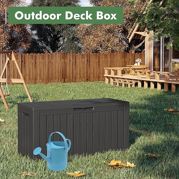 80 Gallon Deck Box Large Outdoor Storage Boxfor Patio Furniture,Outdoor Cushions, Garden Tools, Sports Equipment and Pool Supplies, Waterproof, Resin, Lockable