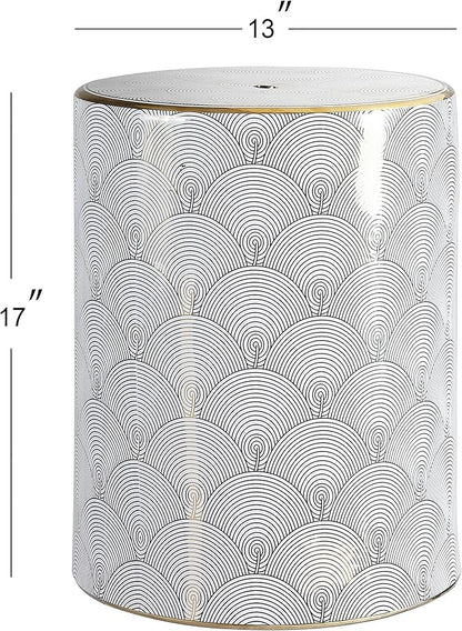 JONATHAN Y TBL1001A Fish Scale 17" Modern Ceramic Indoor/Outdoor Garden Stool, Coastal, Contemporary, Transitional, Side Table, Plant Stand, Spill-Proof, Living Room, Garden Room, Patio, White/Gold