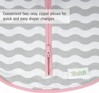 Woombie Original Baby Swaddling Blanket - Self-Soothing, Cotton Baby Swaddle with Zipper - Wearable Newborn Blanket, Mod Waves, 14-19 lbs