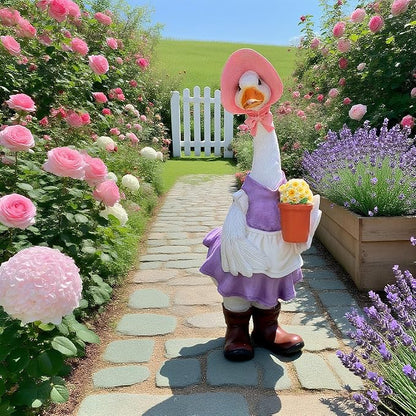 iRonrain Garden Statues Gardener Couple Duck, Indoor Ourdoor Decorations Cute Ducks Art Décor Figurine Ornament for Yard Home Garden Patio and Office (Femal)