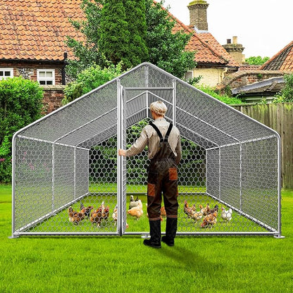 Large Metal Chicken Coop,19.7'L x 9.8'W x 6.6'H Chicken Run,Walk in Chicken Pen with Cover for Yard,Large Poultry Cage for Duck Rabbit