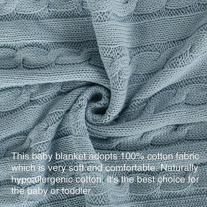 NTBAY 100% Pure Cotton Cable Knit Toddler Blanket, Super Soft Warm Breathable 30x40 Baby Blanket for Crib, Stroller, Nursery, Travel, Newborn, 30x40 Inches, Baby Blue